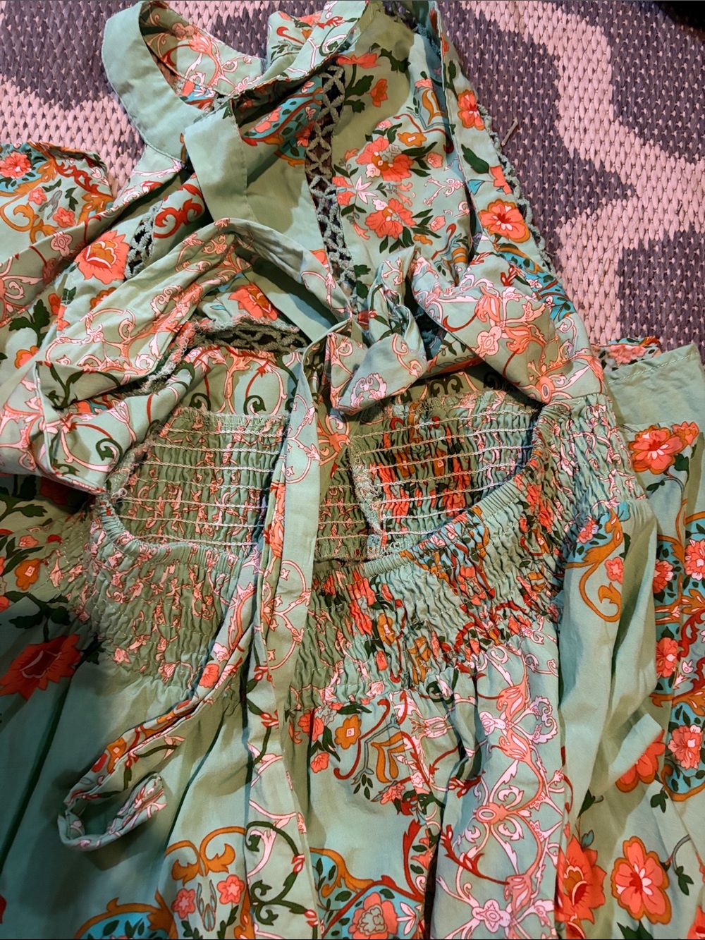 Jaase Green Maxi Dress with Orange Floral Print - Picture 5 of 6